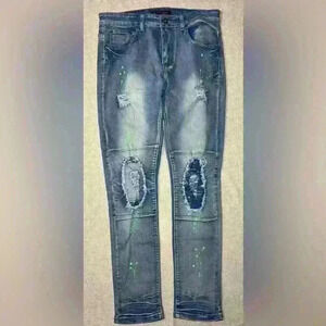 M. Society Mens Jeans Size 34x32 Skinny Fit Distressed Grunge Hip Hop B0060